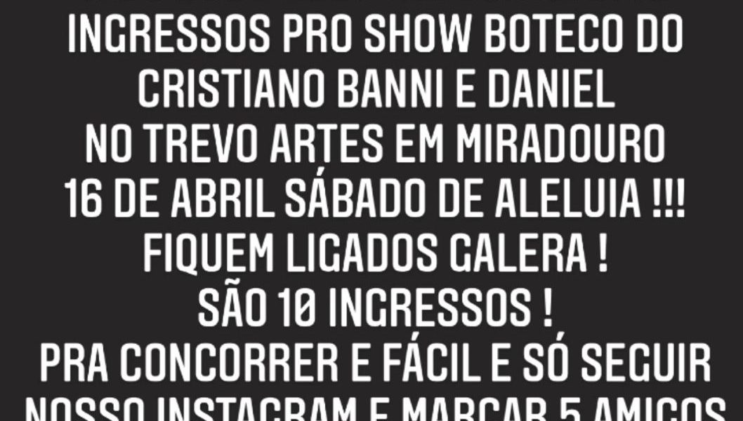 A Loja Du Budu vai sortear ingressos para o Show Buteco da dupla Cristiano & Daniel
