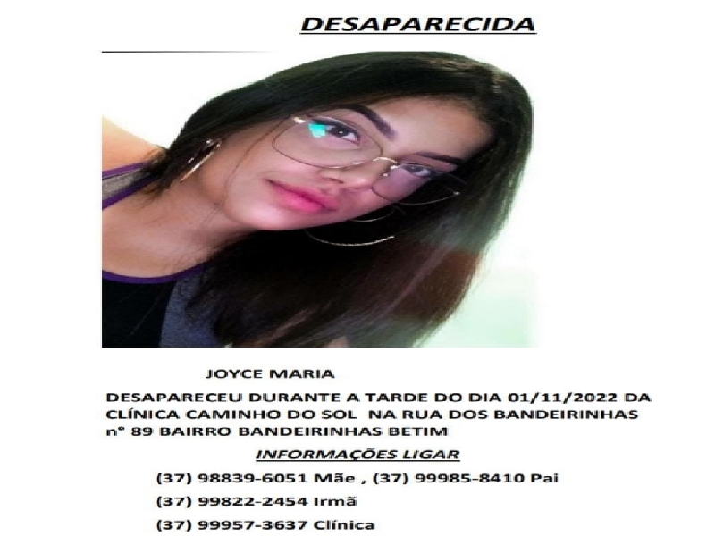 Família pede ajuda pra encontrar jovem desaparecida em Betim -Mg