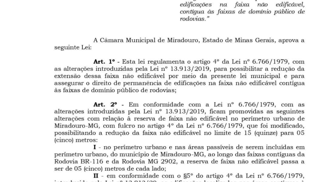 Prefeitura de Miradouro encaminha projeto de lei para votação na Câmara Municipal