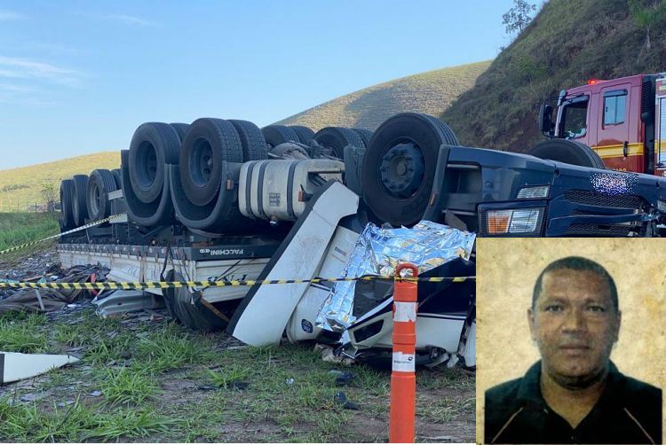 Carreta carregada de vidro com destino a Muriaé tomba na altura de Itamuri e motorista morre no local