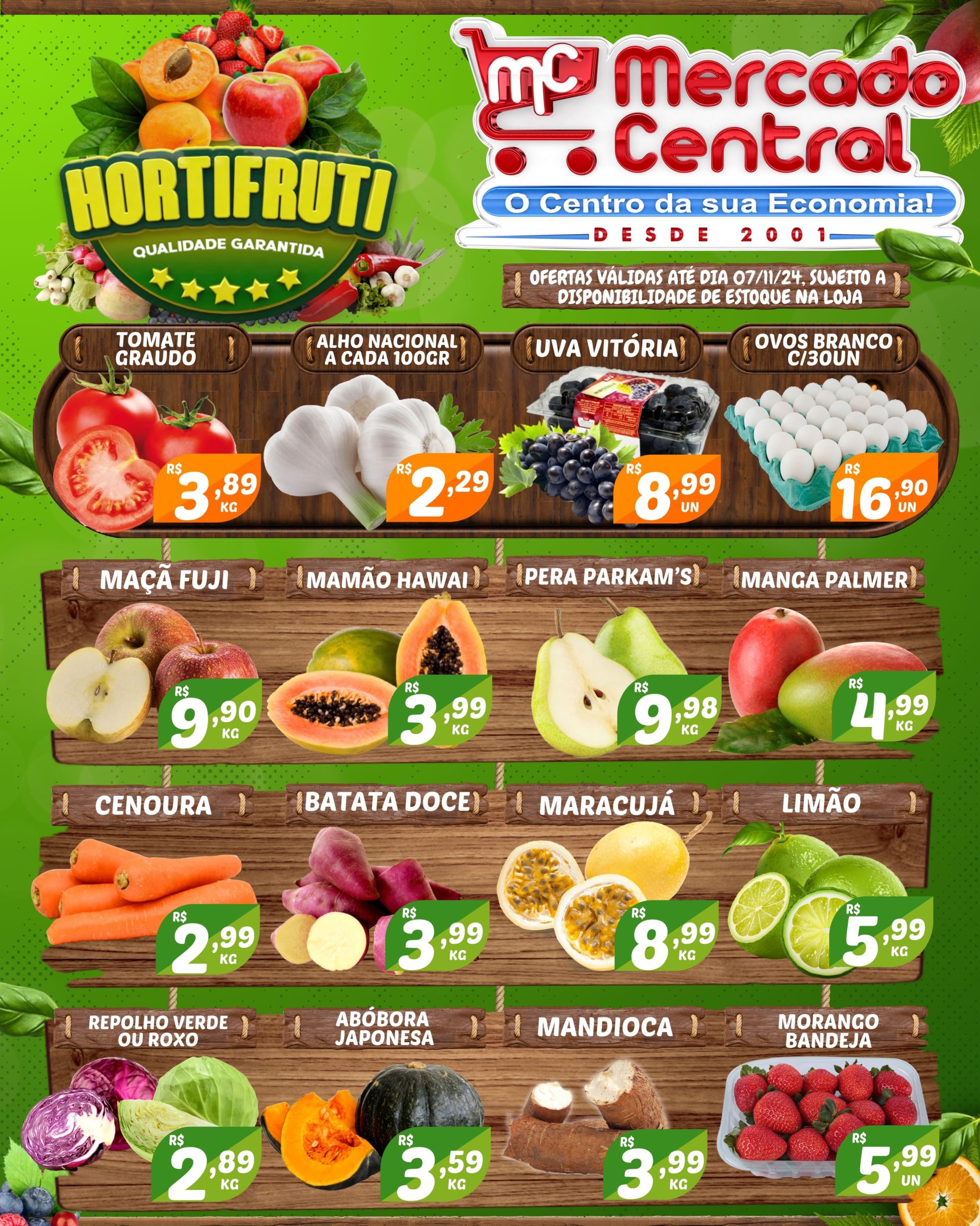 Hortifruti do Mercado Central nesta quarta e quinta feira