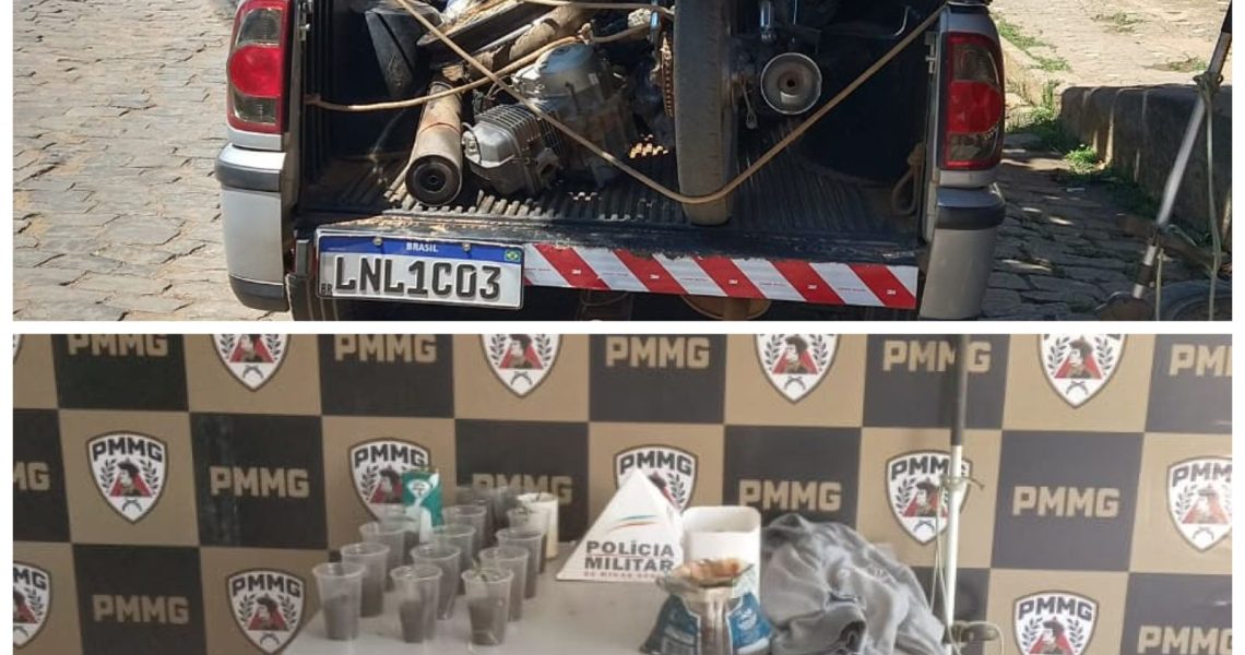 PMMG recupera motocicleta furtada,apreende drogas e fauna silvestre em Divino Mg