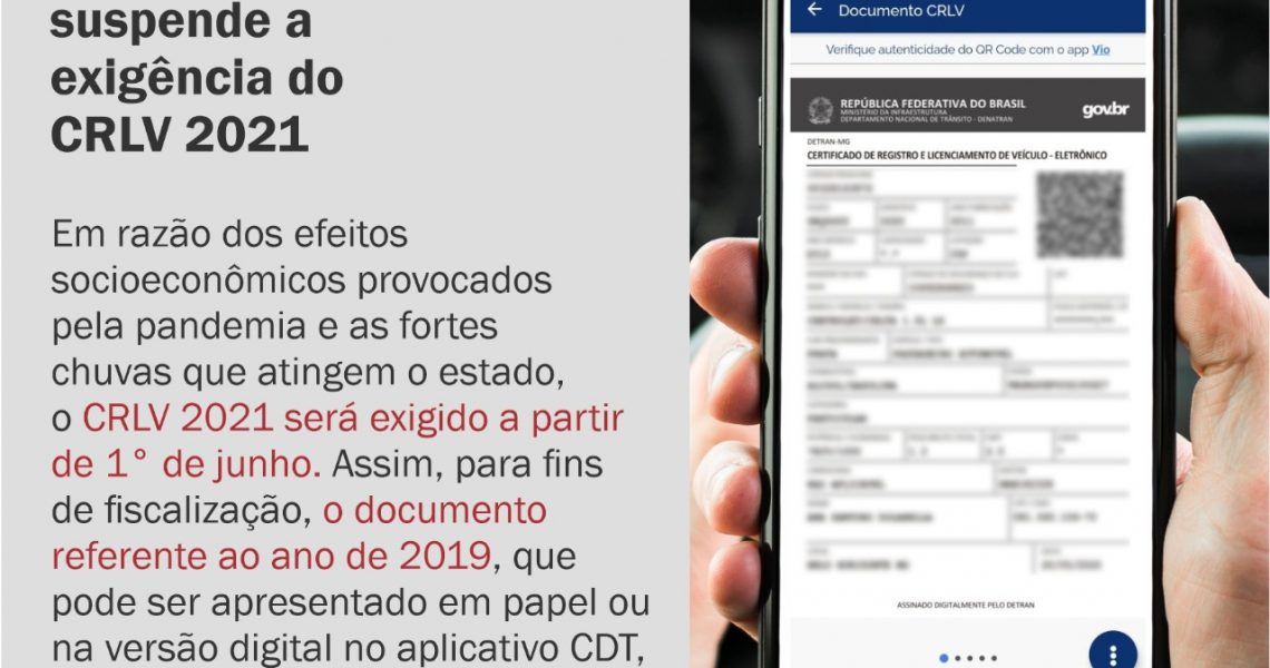Minas Gerais suspende exigência do CRLV 2021