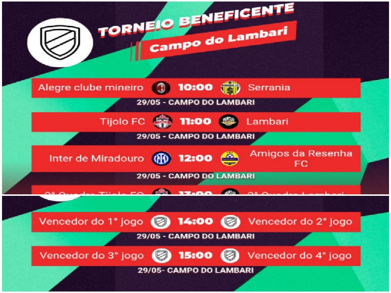 Torneio Beneficente no Campo do Lambari dia 29/05