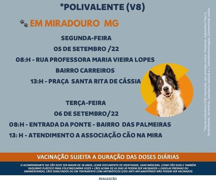 Vacinação Polivalente Antirrabica no Município de Miradouro
