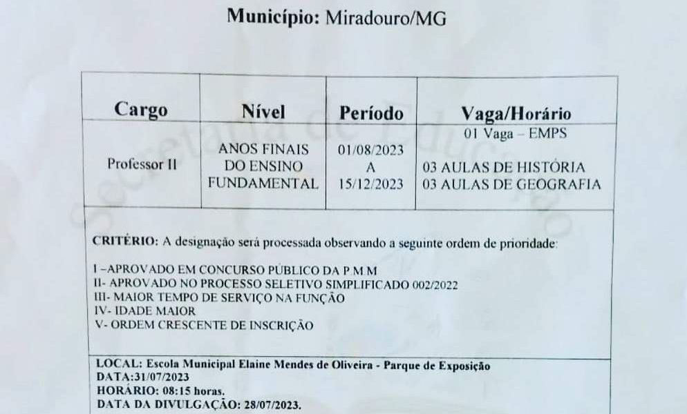 Educação divulga Edital de Designação para aulas de História e Geografia