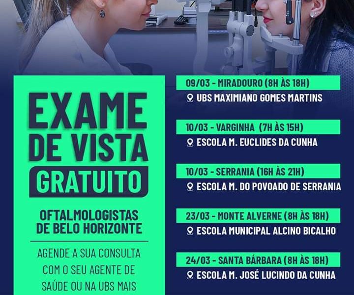 Saúde de Miradouro leva exames de vista gratuito aos Miradourenses