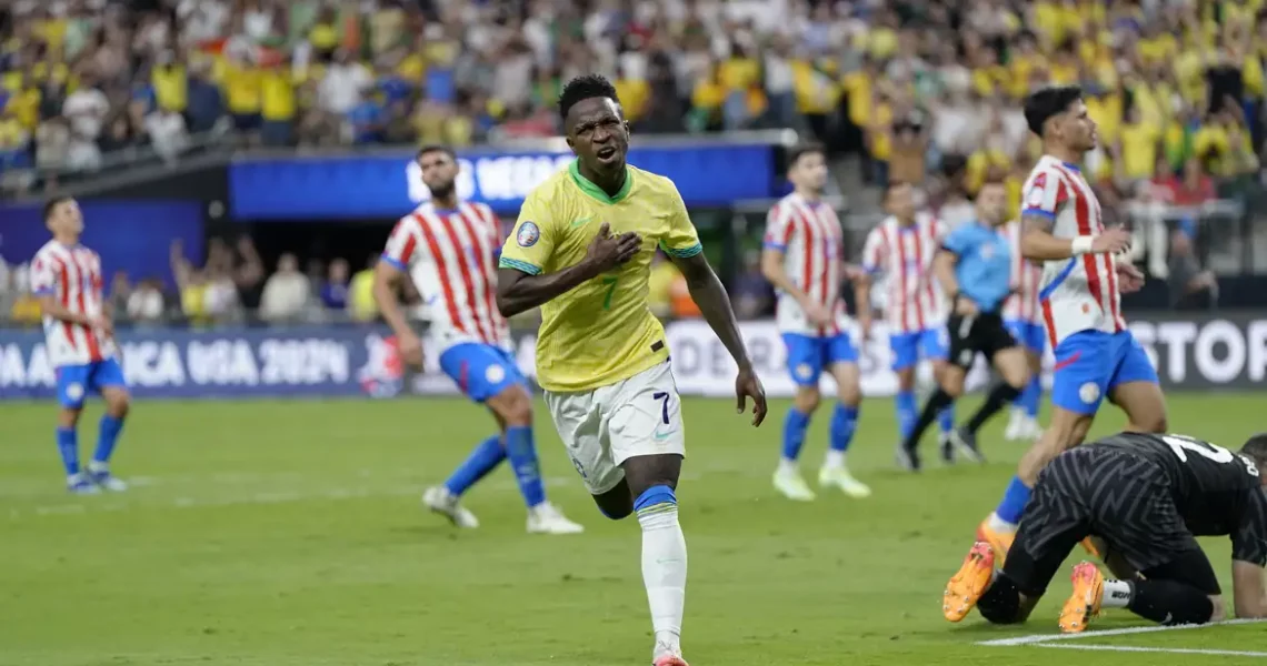 Vinicius Júnior brilha e Brasil derrota Paraguai na Copa América