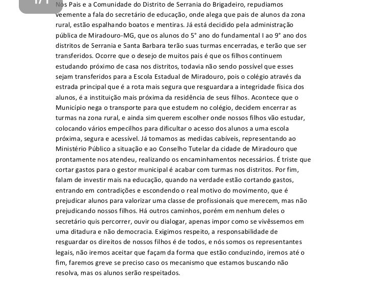Moradores de Serrania do Brigadeiro emitem nota de Repúdio