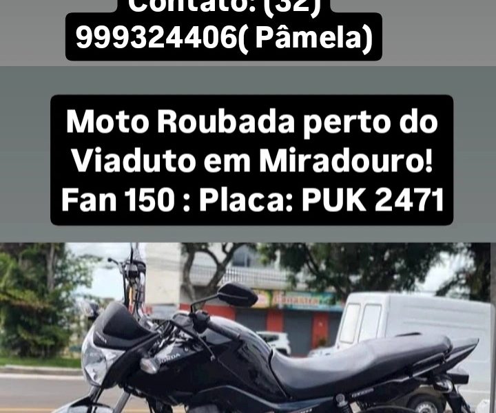 Moto Fan 150 é roubada na madrugada deste domingo próximo ao Viaduto em Miradouro